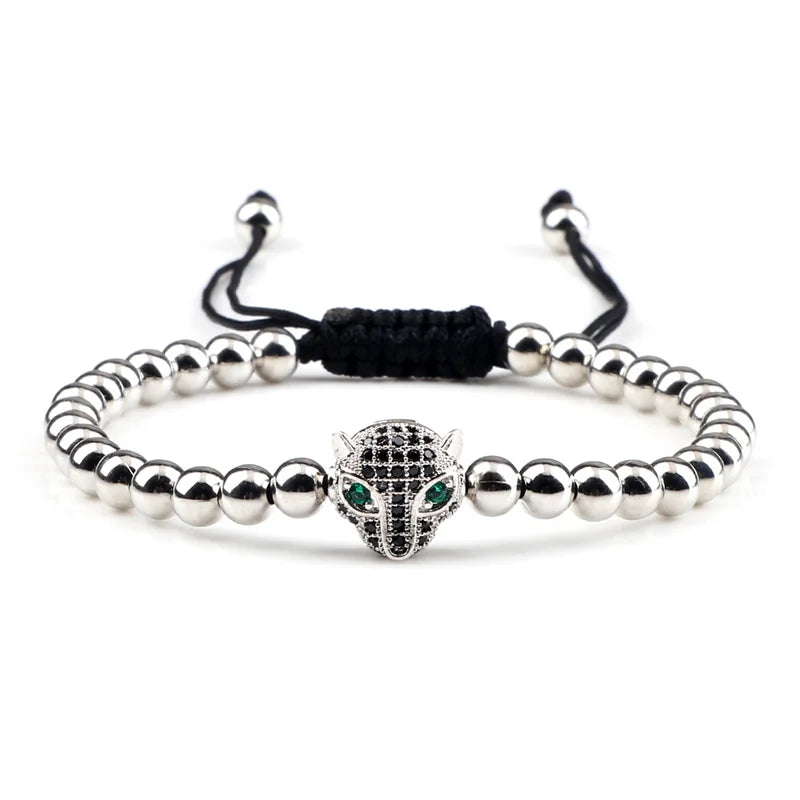 Leopard Head Charm Bracelet 5mm Copper Beads