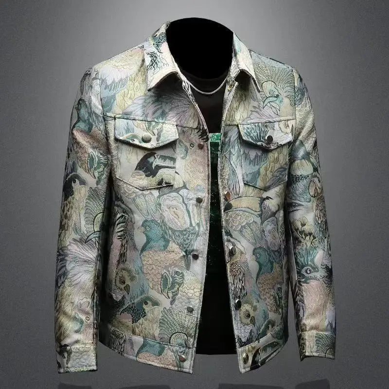 Men's Print Jacket Lapel Collar Long Sleeve Formal Jacket