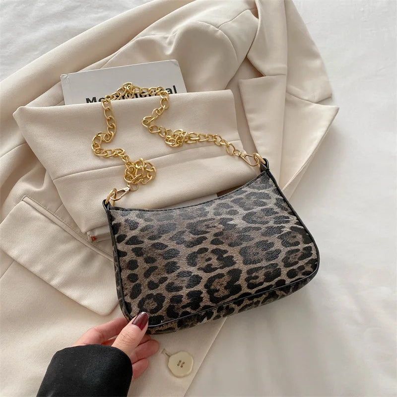 Leopard Pattern Shoulder Bags For Women, Fashion Chain