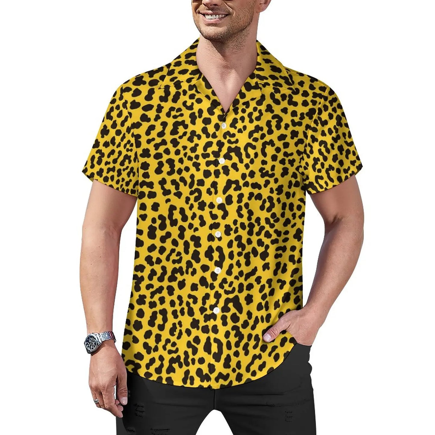 Hawaiian Sexy Red Leopard Spots Men's Shirts For Man