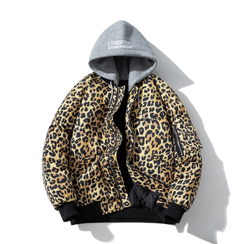 Fashion Bomber Jacket Men Leopard Hip Hop Pilot