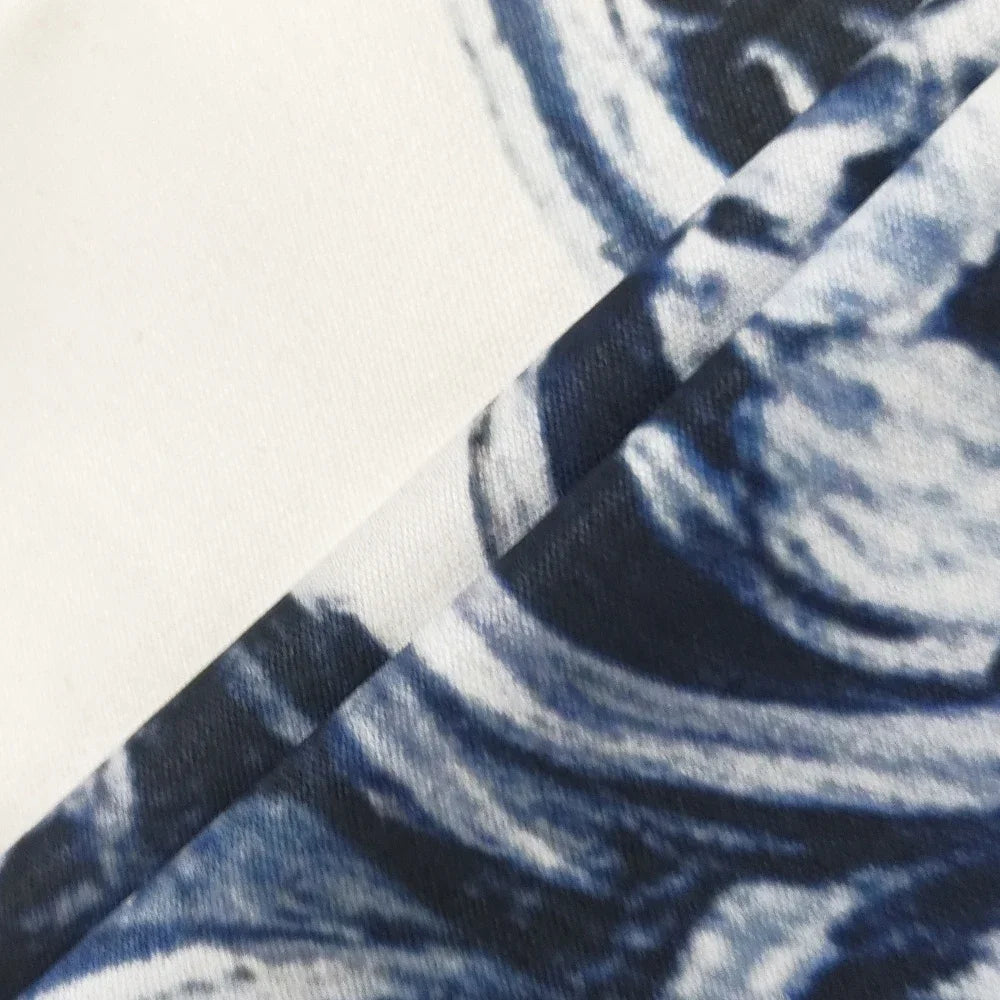 Rafiah Boutique Women's Summer White Midi Dress 2025 V-Neck Short Sleeve with Blue Embroidery and A-Line Silhouette Casual Wear