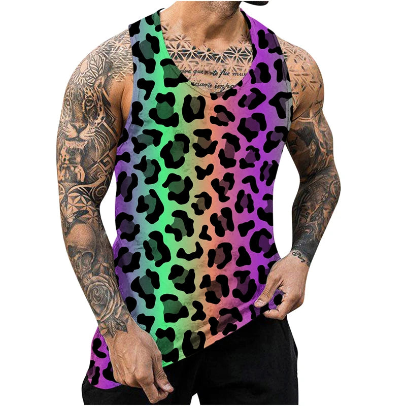 Summer Leopard 3D Print Tank Tops Men's Casual