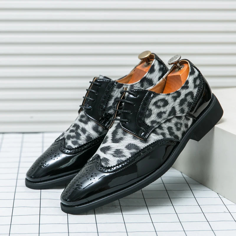 2025 Fashion Leopard Dress Shoes Man Pointed