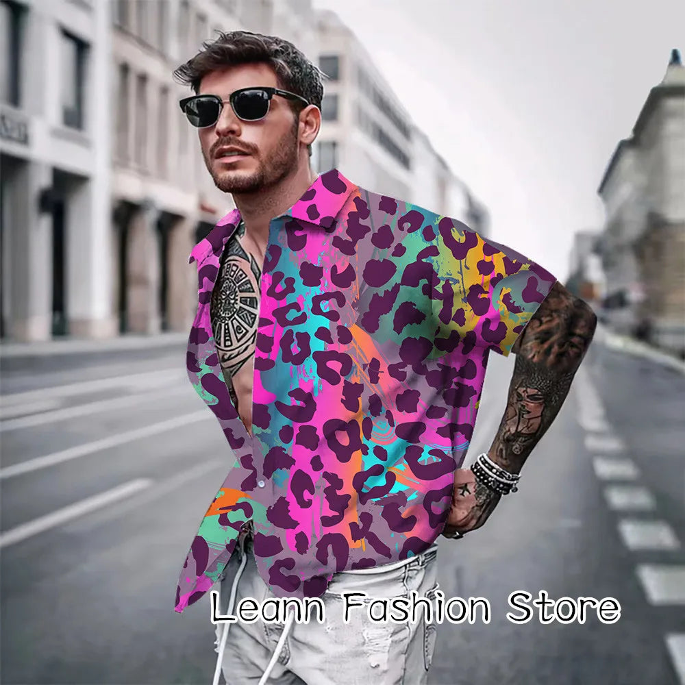 Men Summer Leopard Zebra Printing Shirt Hawaiian Vacation Clothing Male Fashion Beach Style Shirt Daily Wear Shirt Streetwear