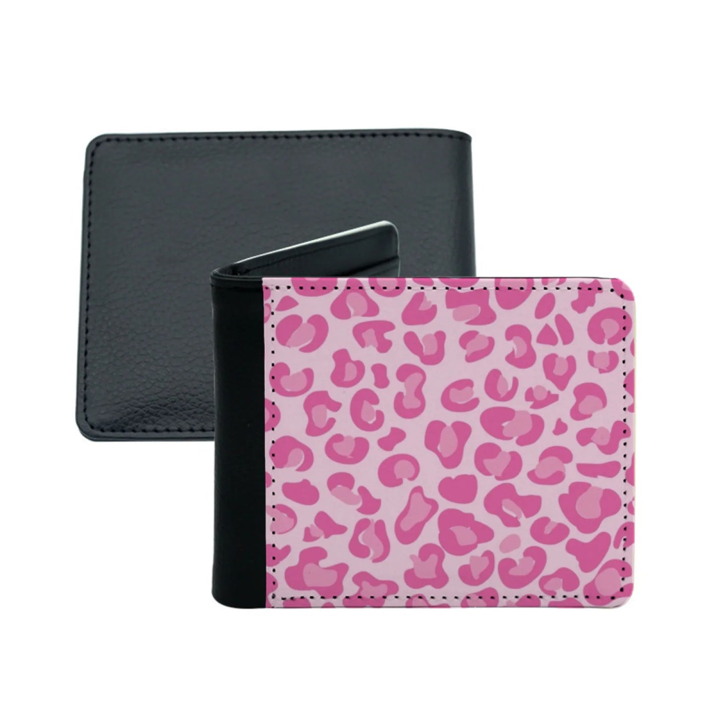 Pink Leopard Print Wallet For Men Pu Leather Money Purse
