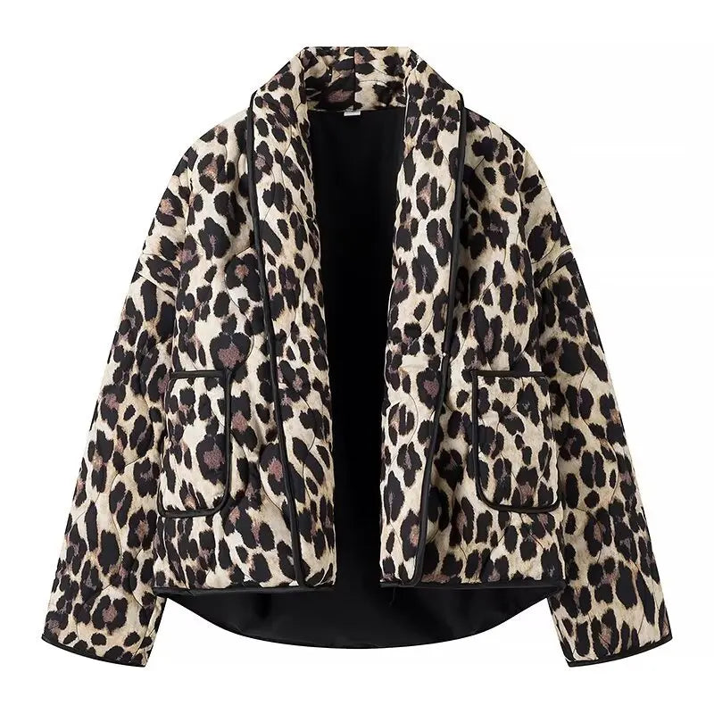 Fashion All Match Cardigan Leopard Print Jacket Women Lapel Pocket Loose Casual Coat New In Clothes Retro Open Stitch Outerwear