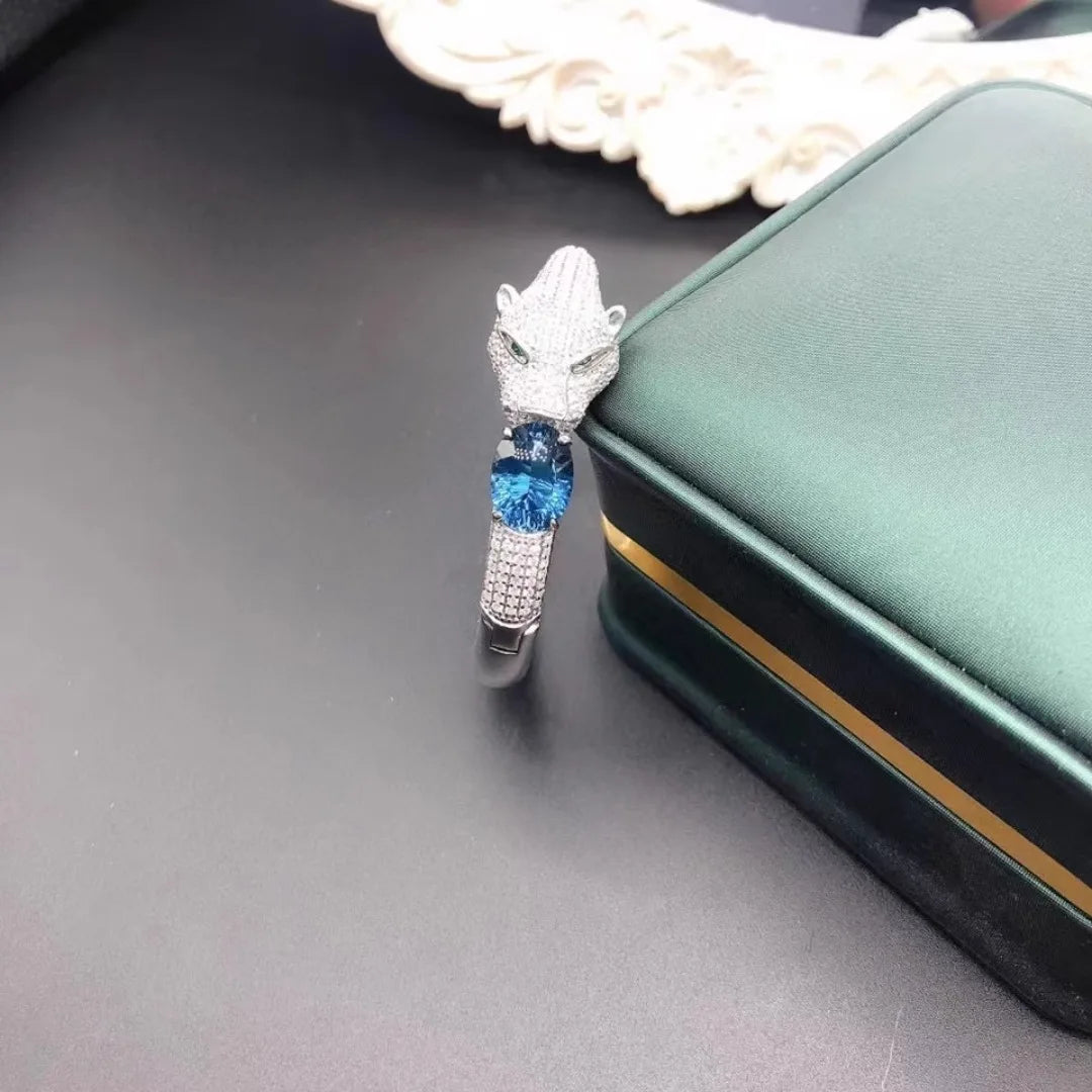 Luxury 925 Silver London Blue Topaz 10x14mm Leopard