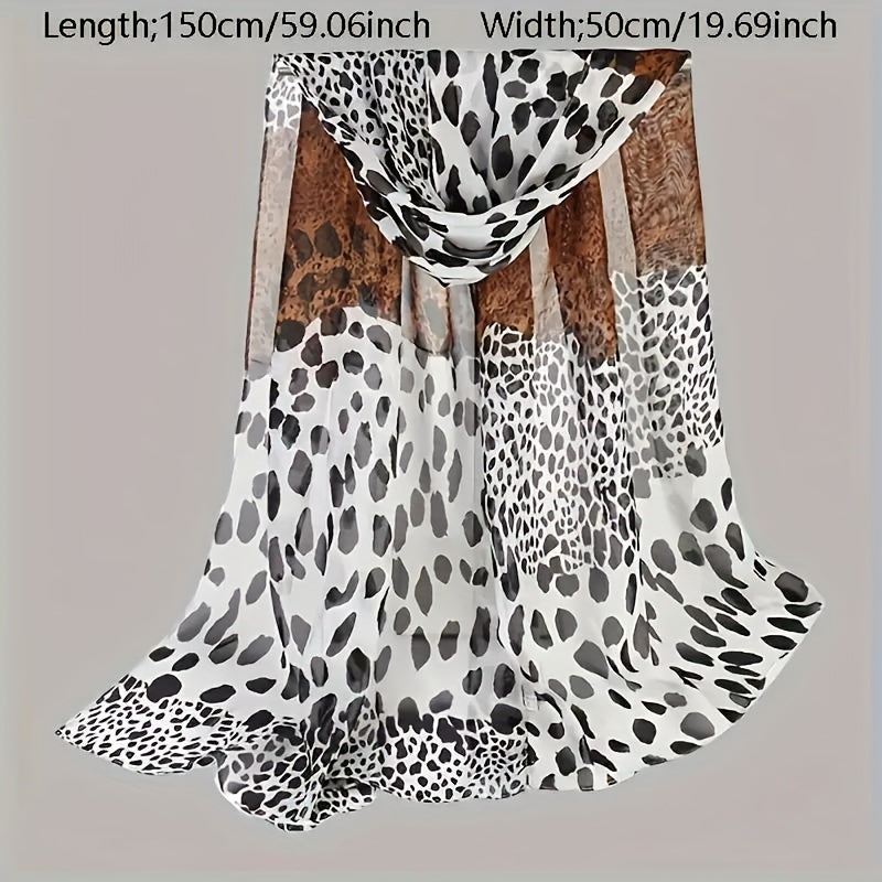 Boho Style Leopard Print Scarf for Women - 100% Polyester, Inelastic, Non-Feathered, Printed Chiffon Shawl - Windproof, Warm, Breathable Head Wrap for Going Out, Travel, Beach - 1PCS - Jungle Line