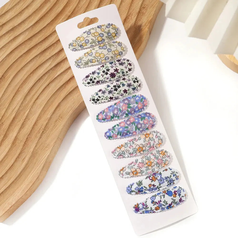10Pcs/Lot Fresh Print Cotton Alloy Hair Clips for Kids Fabric Jungle Line
