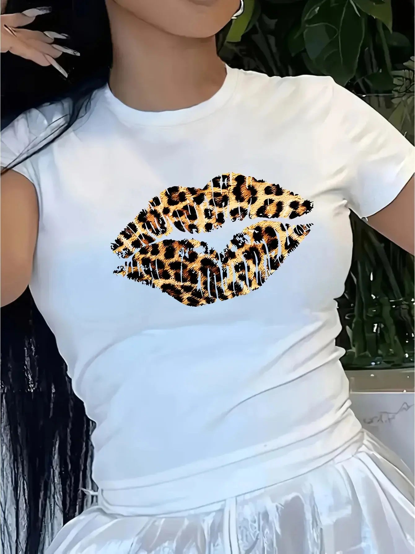 Women's Leopard Lip Graphic T-Shirt Casual Short Sleeve Crew Top Women Tshirt Streetwear Tees Tops - Jungle Line