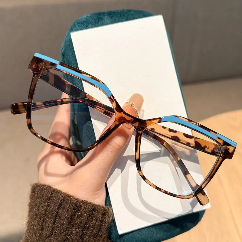 Personalized Color-blocking Leopard Large Frame Reading Glasses for Women and Men HD Comfortable Anti Blue Light Eyeglasses - Jungle Line