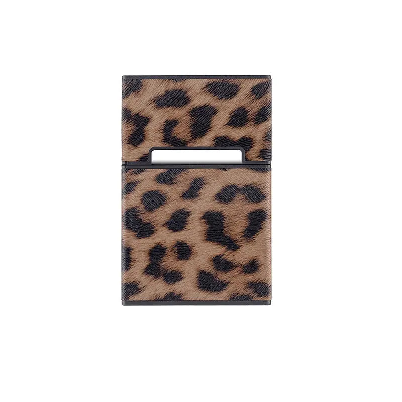 Leopard Cigarette Case for Woman Men Leather Box Holder Smoking Accessories Button Design 4 Colors - Jungle Line