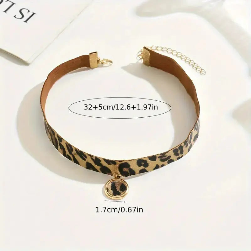 Leopard print choker necklace by Jungle Line featuring a vintage hip-hop style design.