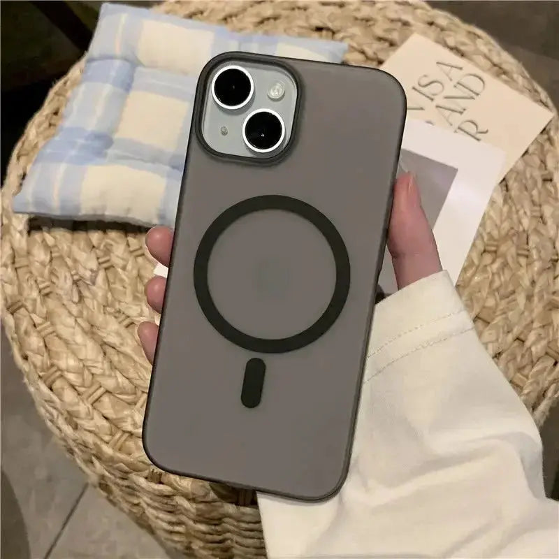 Light blue Jungle Line ultra-thin matte magnetic wireless charger case for iPhone 14 Plus, 13, 12 Pro Max, Magsafe hard PC translucent cover.