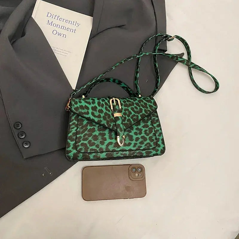 Sac à main en cuir de léopard Jungle Line, petit sac carré avec poignée courte, bandoulière et pochette pour femmes.