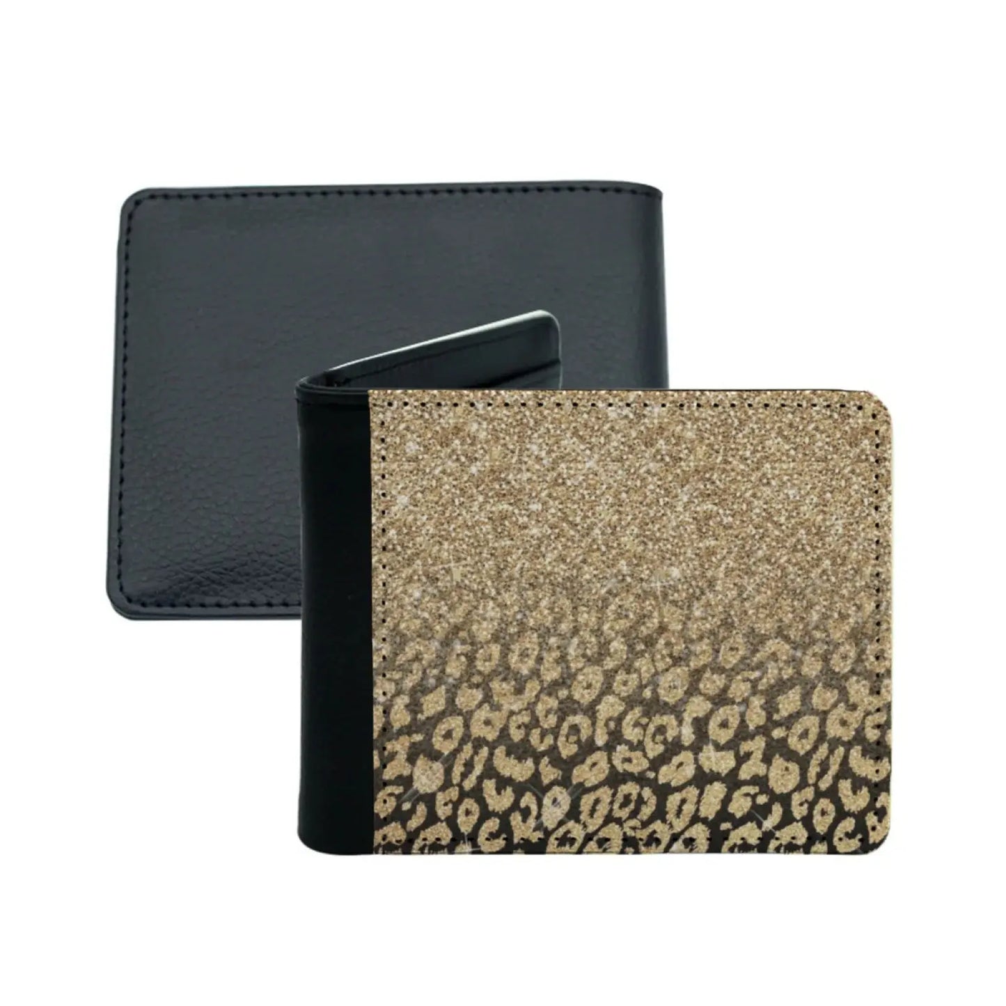 Black Leopard Print Gold Glitter Ombre Pu Leather Wallets - Jungle Line