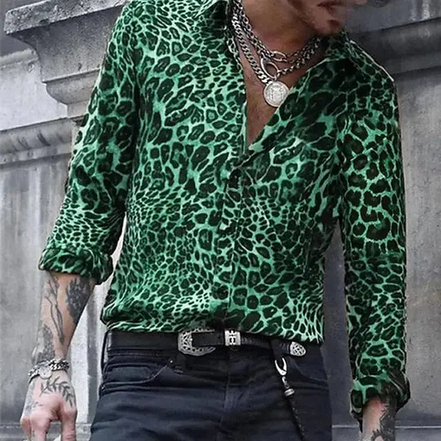 2024 Leopard Print Pattern Lapel Button men's Shirt 3D Printed - Jungle Line