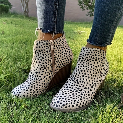 [Stylish High Heel Boots] Stylish High-Heel Boots - Black, Brown, and Leopard Print | Women's Comfortable and Versatile Boots with Platform Soles, Round Toe Design, Zip Closure | Perfect Gift for Moms, Holiday Travel Boots - Jungle Line