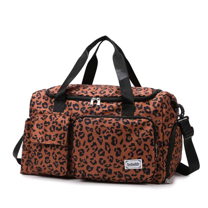 Classic Leopard Print Large Capacity Leisure Luggage Bag with Multiple Pockets and Shoe Compartment Sports Fitness Travel Bag