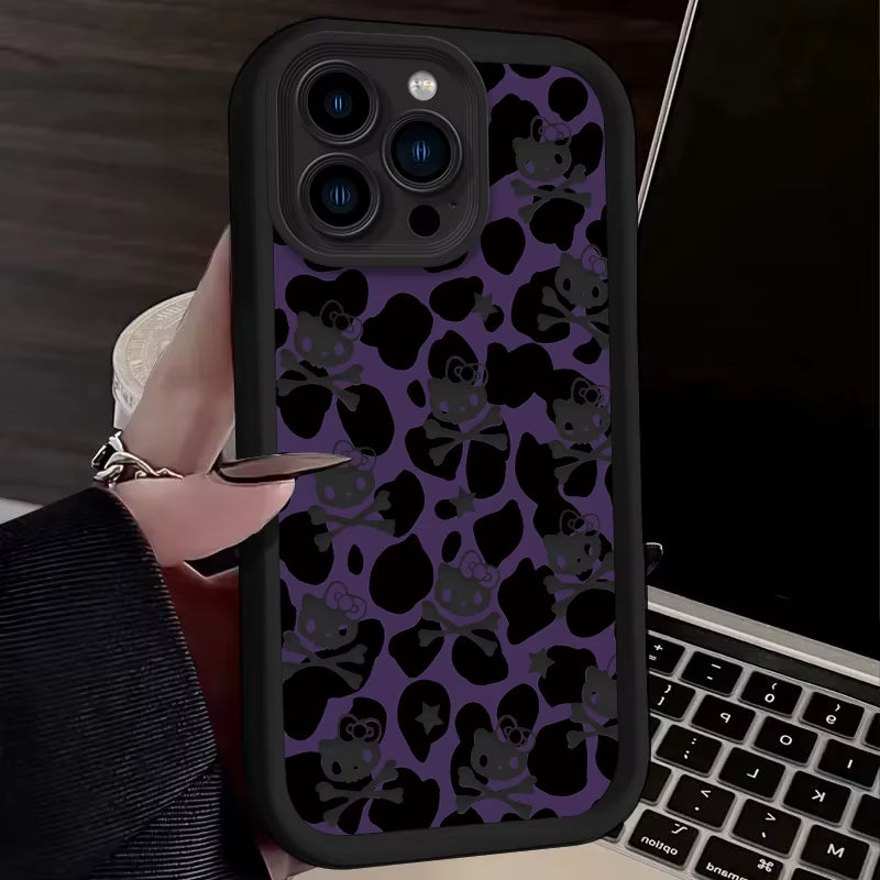 Hello Kitty Leopard Print Phone Case for Iphone 16 15 14 13 12 11 Pro Max XS X XR 8 7 6S plus SE 2020 Liquid Silicone Soft Cover