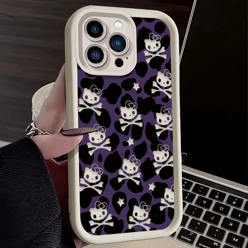 Hello Kitty Leopard Print Phone Case for Iphone 16 15 14 13 12 11 Pro Max XS X XR 8 7 6S plus SE 2020 Liquid Silicone Soft Cover