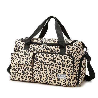 Classic Leopard Print Large Capacity Leisure Luggage Bag with Multiple Pockets and Shoe Compartment Sports Fitness Travel Bag