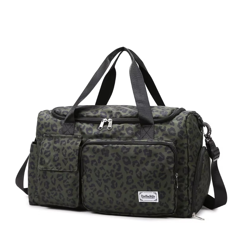 Classic Leopard Print Large Capacity Leisure Luggage Bag with Multiple Pockets and Shoe Compartment Sports Fitness Travel Bag