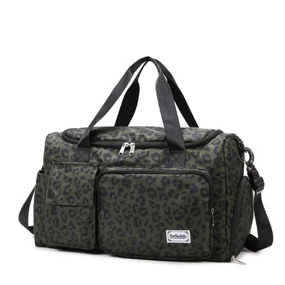 Classic Leopard Print Large Capacity Leisure Luggage Bag with Multiple Pockets and Shoe Compartment Sports Fitness Travel Bag