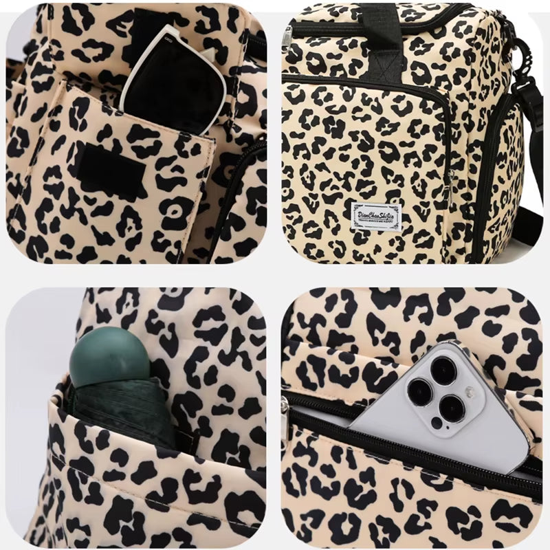 Classic Leopard Print Large Capacity Leisure Luggage Bag with Multiple Pockets and Shoe Compartment Sports Fitness Travel Bag