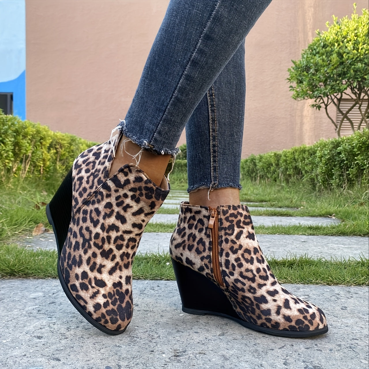 [Stylish High Heel Boots] Stylish High-Heel Boots - Black, Brown, and Leopard Print | Women's Comfortable and Versatile Boots with Platform Soles, Round Toe Design, Zip Closure | Perfect Gift for Moms, Holiday Travel Boots - Jungle Line