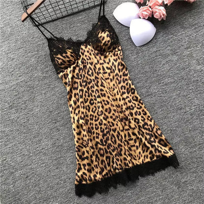 Summer Leopard Print Lace Splicing Pajamas 3 Types Women Sexy Robe Vest Shorts Set Soft Sleeveless Deep V-Neck Home Pajamas Robe