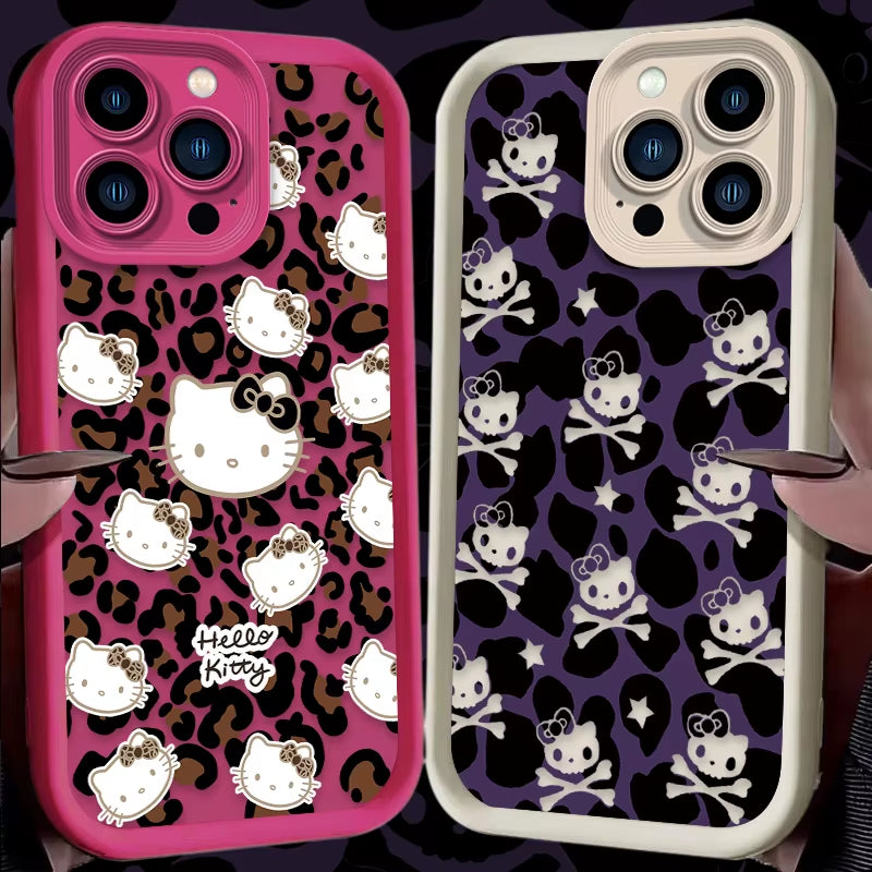 Hello Kitty Leopard Print Phone Case for Iphone 16 15 14 13 12 11 Pro Max XS X XR 8 7 6S plus SE 2020 Liquid Silicone Soft Cover