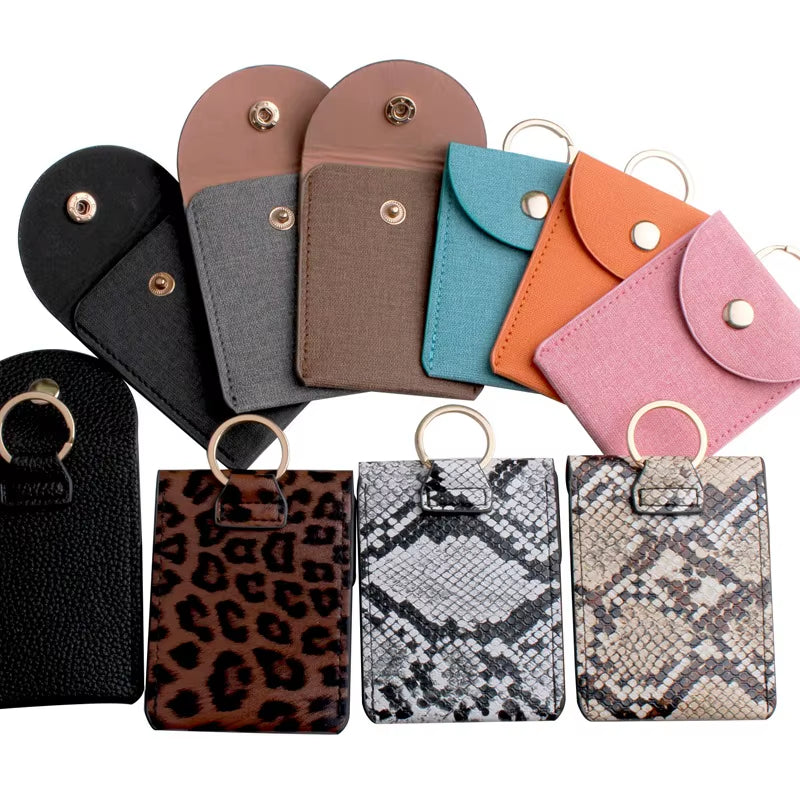 Fashion Leopard Print PU Function Card Case Business Card Holder Men Women Credit Card Bag ID Card Key Wallet with Keychain