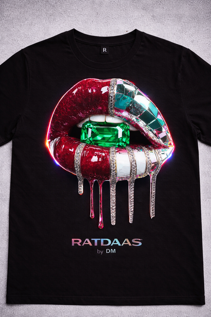T-shirt homme Apliiq avec logo lèvres émeraude, design tendance, en coton confortable, collection Ratdaas.