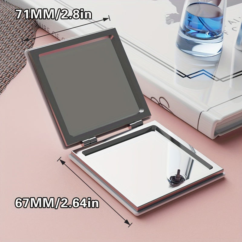 Miroir compact à double face imprimé léopard Jungle Line, pliable, avec cadre noir, surface anti-choc et charnières dorées, pour voyage.