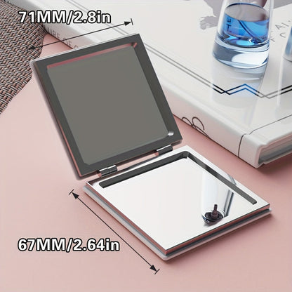 Miroir compact à double face imprimé léopard Jungle Line, pliable, avec cadre noir, surface anti-choc et charnières dorées, pour voyage.