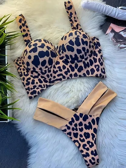 Leopard High Waist Bikini Push up Bra Cup Bikinis 2025 Women Swimsuit Female Swimwear Two Piece Bikini Set High Cut Bathing Suit