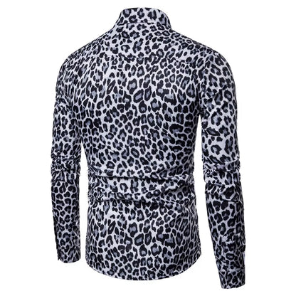 Mens Trend Nightclub Leopard Print Shirt High Quality Long Sleeve Shirt Male Social Casual Party Shirt Chemise Homme Dress Shirt
