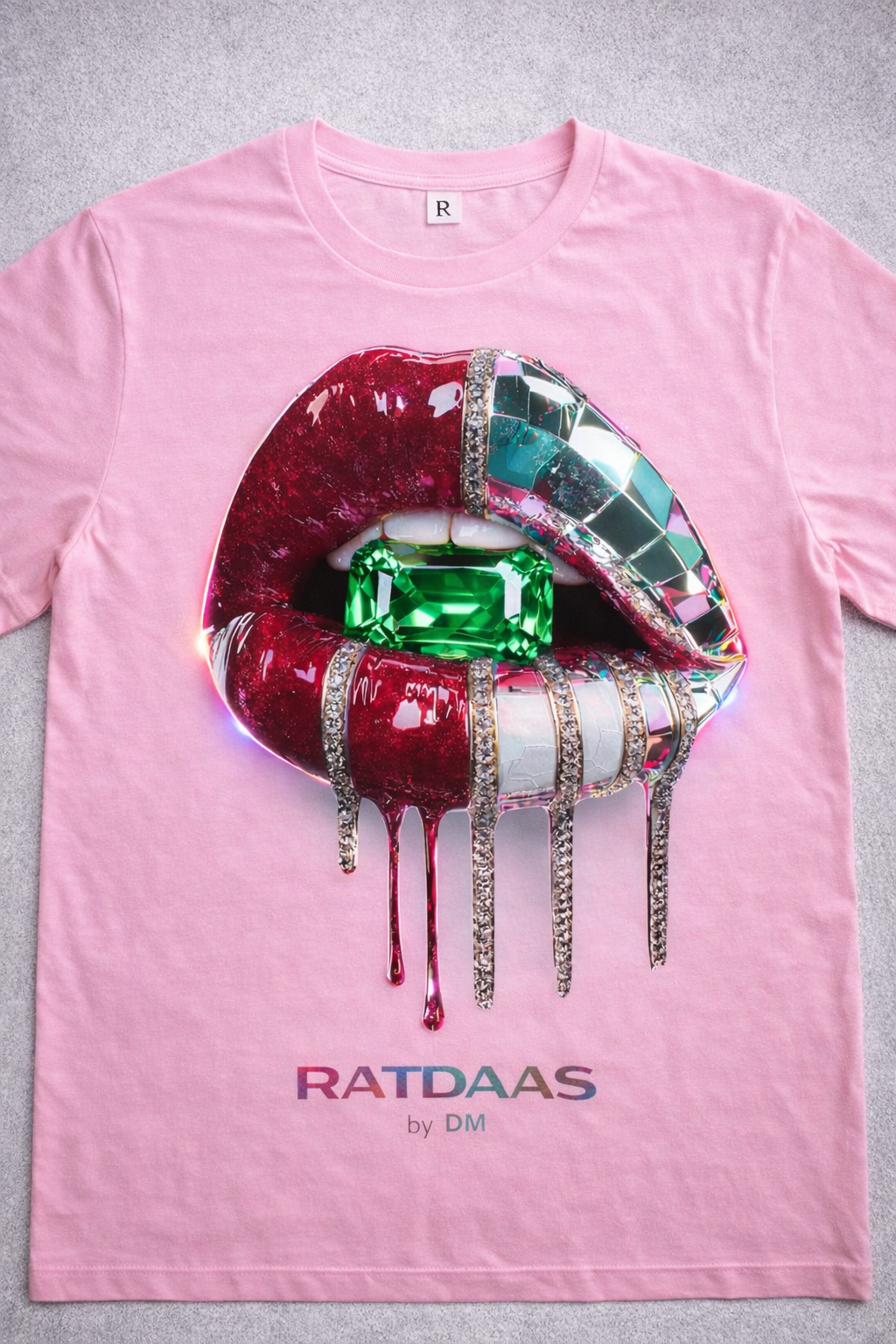 T-shirt homme avec motif lèvres émeraude de la collection Ratdaas de la marque Apliiq, vue de face.