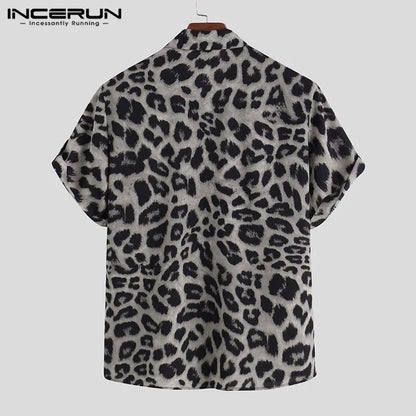Casual Leopard Printed Men Shirt Short Sleeve Party
