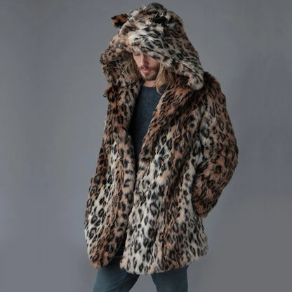 Plus Size Faux Fur Jacket For Men  Winter Male Leopard