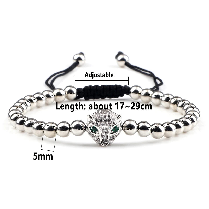 Leopard Head Charm Bracelet 5mm Copper Beads