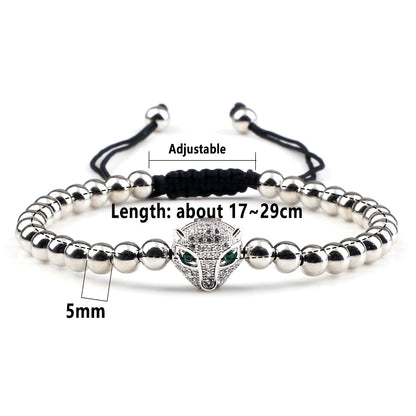 Leopard Head Charm Bracelet 5mm Copper Beads