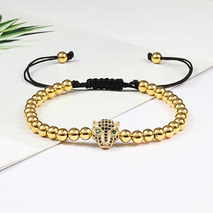 Leopard Head Charm Bracelet 5mm Copper Beads