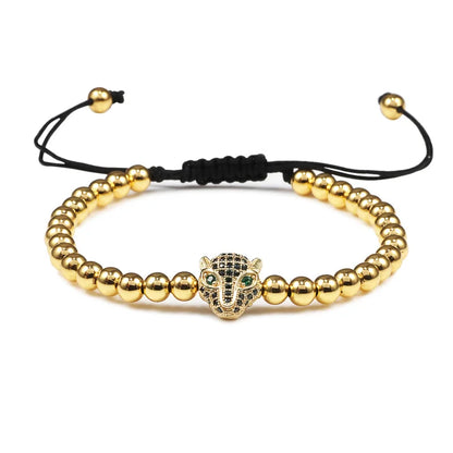 Leopard Head Charm Bracelet 5mm Copper Beads