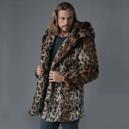 Plus Size Faux Fur Jacket For Men  Winter Male Leopard