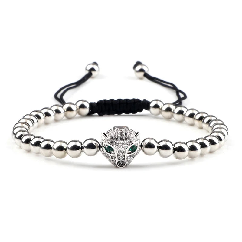 Leopard Head Charm Bracelet 5mm Copper Beads