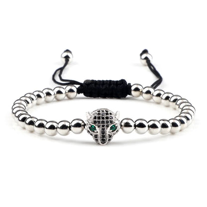 Leopard Head Charm Bracelet 5mm Copper Beads