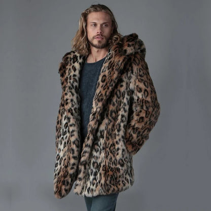 Plus Size Faux Fur Jacket For Men  Winter Male Leopard